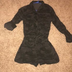 Button down camo romper